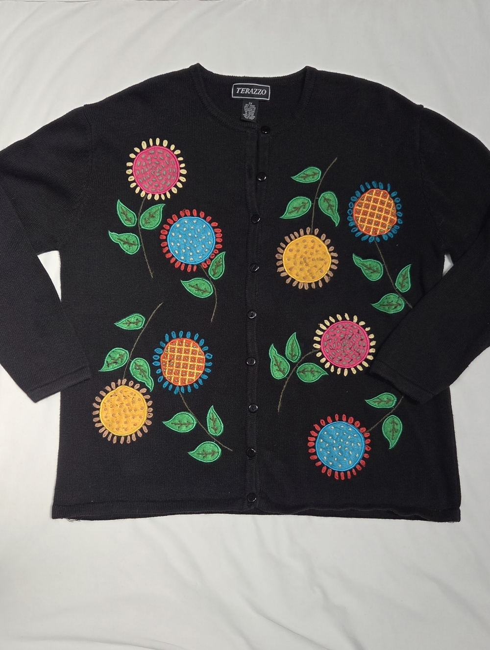 Vintage 90s Terazzo Floral Embroidered Cardigan 2X